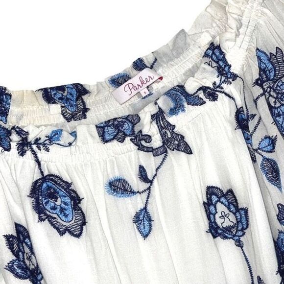 Parker Jillian EMBROIDERED Off the shoulder Scalloped Rayon Top Size Small - Picture 6 of 9